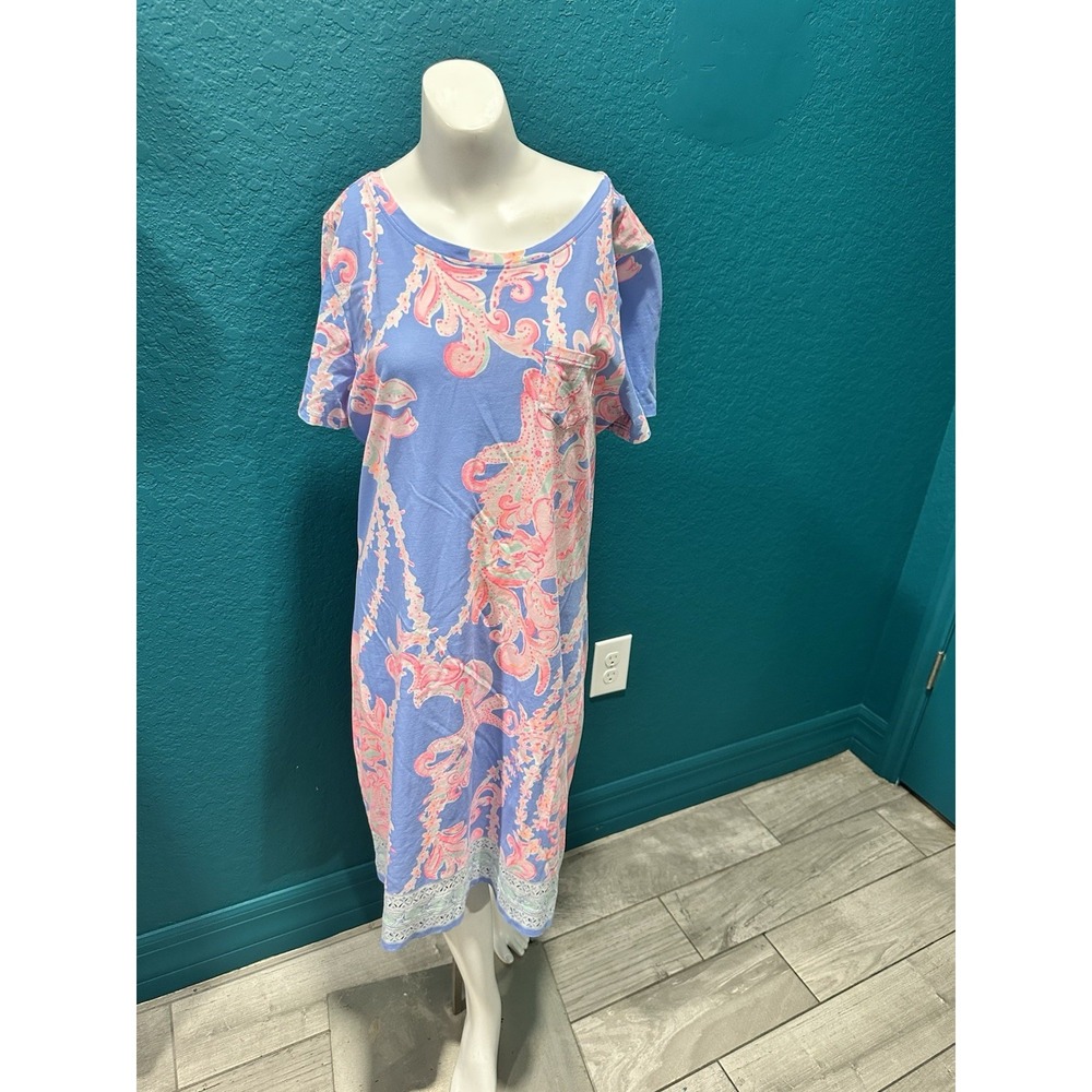 Lilly Pulitzer Declan Dress Blue Print Size MCap Short Sleeve
